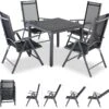 Tuinset 4 + 1 Klapstoelen Tuintafel – Aluminium 80x80cm - Grijs