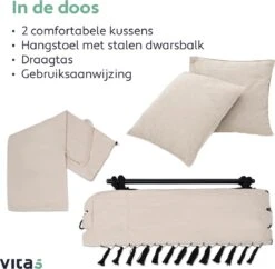 Vita5 XXL Hangstoel | Binnen&Buiten Hangnest | Incl. 2 Kussens En Boekenvak | Volwassenen&Kinderen | Hangmatstoel Tot 225kg | Beige -Optimaal Tuinmeubel Winkel 1200x1178