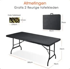 Lenx Klaptafel - Inklapbare Tafel - Opvouwbare Tuintafel - Vouwtafel - Inclusief Handvat En 2 Tafelkleden - 180x75x74cm - 6 Tot 8 Personen -Optimaal Tuinmeubel Winkel 1200x1179 1