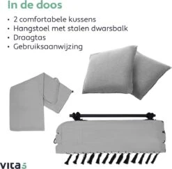 Vita5 XXL Hangstoel | Binnen&Buiten Hangnest | Incl. 2 Kussens En Boekenvak | Volwassenen&Kinderen | Hangmatstoel Tot 225kg | Grijs -Optimaal Tuinmeubel Winkel 1200x1181