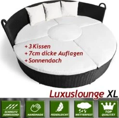 Casaria Polyrattan Zonne-Eiland Ø185cm – Incl. Kussens - Zwart Crème -Optimaal Tuinmeubel Winkel 1200x1184 4