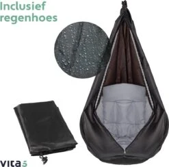 Vita5 Macramé Hangstoel - Voor Binnen En Buiten - Zonder Standaard - Incl. Kussen, Boekenvak En Beschermhoes - Tot 150kg - Grijs -Optimaal Tuinmeubel Winkel 1200x1185
