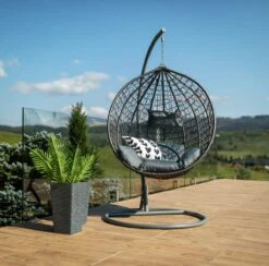 Bircim Hangstoel Ei/Egg-Vorm Met Dikke Kussens - Voor Binnen En Buiten - Incl. Standaard, Onderstel & Kussens - Antraciet -Optimaal Tuinmeubel Winkel 1200x1187