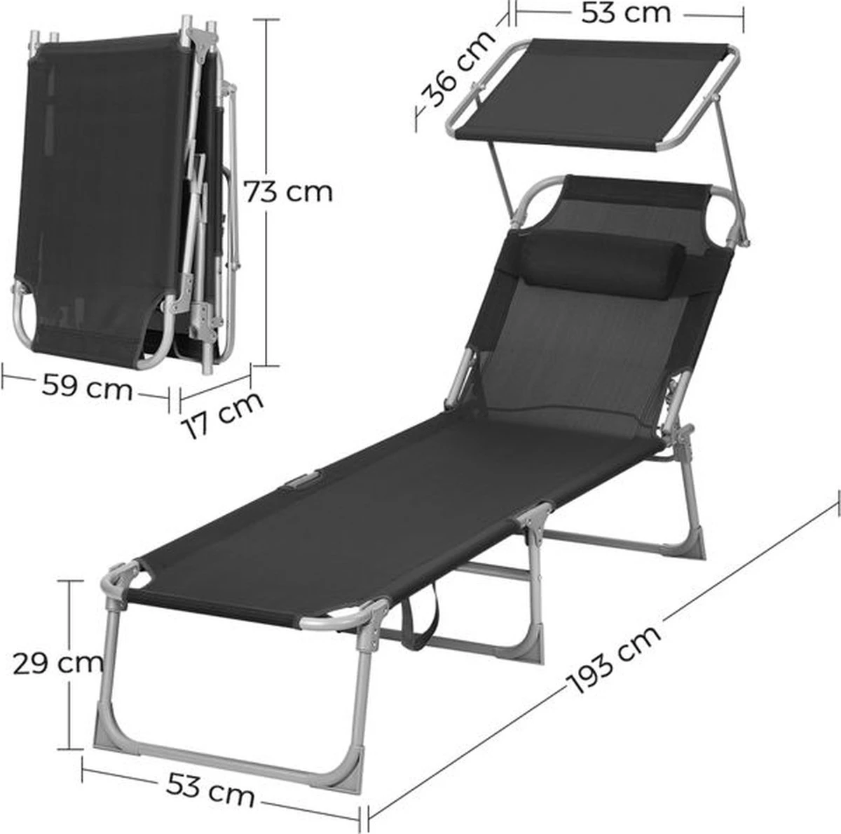 Ligstoel Met Hoofdsteun En Zon Bescherming Verstelbare Rugleuning Inklapbaar Donker Grijs Ligbed Tuin 9 Ligstoel Met Hoofdsteun En Zon Bescherming Verstelbare Rugleuning Inklapbaar Donker Grijs Ligbed Tuin - Afbeelding 9