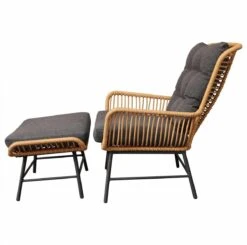 BUITEN Living Dex Wicker Loungestoel Tuin Incl. Wicker Voetenbank | Wicker + Aluminium | Bamboe Antraciet -Optimaal Tuinmeubel Winkel 1200x1190