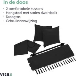 Vita5 XXL Hangstoel - Binnen&Buiten Hangnest - Incl. 2 Kussens En Boekenvak - Volwassenen&Kinderen - Hangmatstoel Tot 225kg - Zwart -Optimaal Tuinmeubel Winkel 1200x1194 1