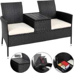 Casaria Tuinbank Polyrattan – 2 Zitter Incl. Tafel & Kussens – Zwart -Optimaal Tuinmeubel Winkel 1200x1197 14
