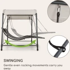 Blumfeldt Palermo Schommelbank - Hollywoodschommel 130 X 207 Cm - Ligbed Met Dak - Schommelstoel Voor 2 Personen - Tuinbank Inclusief Nekkussens - Stalen Frame En Polyester Dak - Grijs -Optimaal Tuinmeubel Winkel 1200x1197 6