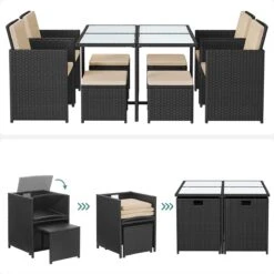 Tuinmeubelset - Tuinset 4 6 8 Persoons - Eettafel En Stoelen - Set Van 9 - Terras - Tuintafel - Salontafel Met Glazen Oppervlak - Zwart Beige 16 Tuinmeubelset - Tuinset 4 6 8 Persoons - Eettafel En Stoelen - Set Van 9 - Terras - Tuintafel - Salontafel Met Glazen Oppervlak - Zwart Beige -Optimaal Tuinmeubel Winkel 1200x1200 1060