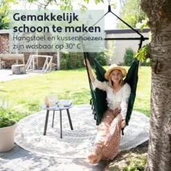 Vita5 XXL Hangstoel | Binnen&Buiten Hangnest | Incl. 2 Kussens En Boekenvak | Volwassenen&Kinderen | Hangmatstoel Tot 225kg | Donkergroen -Optimaal Tuinmeubel Winkel 1200x1200 107