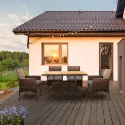 Teamson Home 5-Delig Diningset - Tuinset - Tuinmeubelen - Tafel En 4 Stoelen - Voor Maximaal 4 Personen - Massief Houten Tafelblad - Bruin - 244 X 132 X 84 (cm) -Optimaal Tuinmeubel Winkel 1200x1200 1117