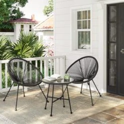 Songmics Balkonmeubilair, Tuinmeubelset, Set Van 3, Zitgroep, Terrasmeubilair, Glazen Tafelblad, 2 Stoelen, Voor Binnen En Buiten, Voor Patio, Tuin, Balkon, Buiten, Zwart GGF013B02 -Optimaal Tuinmeubel Winkel 1200x1200 1120