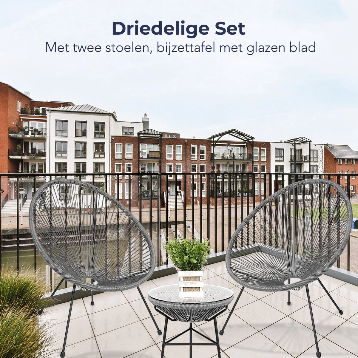 LifeGoods Acapulco Bistroset - 3-Delig - Tuinset Met Bijzettafel - Grijs 3 LifeGoods Acapulco Bistroset - 3-Delig - Tuinset Met Bijzettafel - Grijs - Afbeelding 3