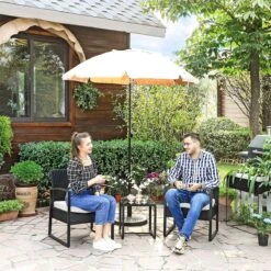 Songmics Tuinmeubelset, 3-delige Set, Van Polyrotan, Voor Outdoor, Terras, Balkon, Tuin, Eenvoudige Montage, Bijzettafel En 2 Stoelen, Zwart-beige -Optimaal Tuinmeubel Winkel 1200x1200 1174