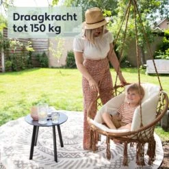 Vita5 Macramé Hangstoel - Voor Binnen En Buiten - Zonder Standaard - Incl. Kussen, Boekenvak En Beschermhoes - Tot 150kg - Bruin/Beige -Optimaal Tuinmeubel Winkel 1200x1200 124