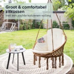 Vita5 Macramé Hangstoel - Voor Binnen En Buiten - Zonder Standaard - Incl. Kussen, Boekenvak En Beschermhoes - Tot 150kg - Bruin/Beige -Optimaal Tuinmeubel Winkel 1200x1200 125