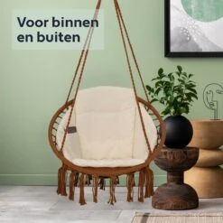 Vita5 Macramé Hangstoel - Voor Binnen En Buiten - Zonder Standaard - Incl. Kussen, Boekenvak En Beschermhoes - Tot 150kg - Bruin/Beige -Optimaal Tuinmeubel Winkel 1200x1200 126