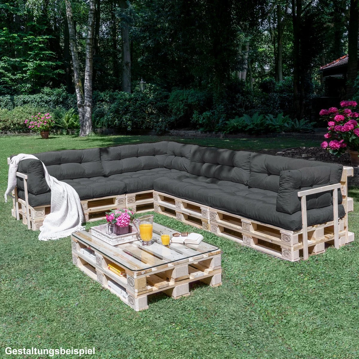 Beautissu Style – Palletkussen Set – 1x Zitkussen 120x80 Cm & 1x Rugkussen 120x40 Cm – Graphiet Grijs 3 Beautissu Style – Palletkussen Set – 1x Zitkussen 120x80 Cm & 1x Rugkussen 120x40 Cm – Graphiet Grijs - Afbeelding 3