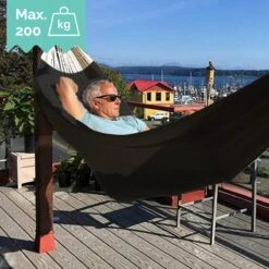 Dubbele Hangmat Zwart Met Spreidstok - 1 Of 2 Persoons - Lig Oppervlak 190x150cm - Lengte 260cm -Optimaal Tuinmeubel Winkel 1200x1200 1283