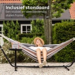 Vita5 Hangmat Met Standaard – 2 Persoons – Incl. Bekerhouder – 205kg Draaggewicht – Blauw/Wit/Bruin -Optimaal Tuinmeubel Winkel 1200x1200 1284