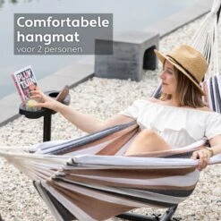 Vita5 Hangmat Met Standaard – 2 Persoons – Incl. Bekerhouder – 205kg Draaggewicht – Blauw/Wit/Bruin -Optimaal Tuinmeubel Winkel 1200x1200 1285