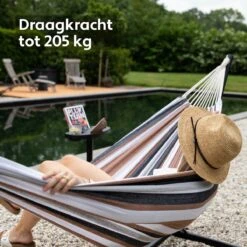 Vita5 Hangmat Met Standaard – 2 Persoons – Incl. Bekerhouder – 205kg Draaggewicht – Blauw/Wit/Bruin -Optimaal Tuinmeubel Winkel 1200x1200 1287