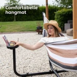 Vita5 Hangmat Met Standaard – 2 Persoons – Incl. Bekerhouder – 205kg Draaggewicht – Blauw/Wit/Bruin -Optimaal Tuinmeubel Winkel 1200x1200 1289