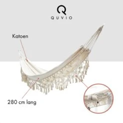 QUVIO Hangmat Voor In De Tuin - Tuinstoelen - Reishangmat Voor Camping, Outdoor En Reizen - Hamock - Katoen Ademend - Maximale Belasting Van 250KG - Lig Oppervlak Van 180 Cm - Geschikt Voor 1 Persoon - Beige -Optimaal Tuinmeubel Winkel 1200x1200 1296