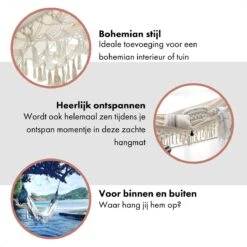 QUVIO Hangmat Voor In De Tuin - Tuinstoelen - Reishangmat Voor Camping, Outdoor En Reizen - Hamock - Katoen Ademend - Maximale Belasting Van 250KG - Lig Oppervlak Van 180 Cm - Geschikt Voor 1 Persoon - Beige -Optimaal Tuinmeubel Winkel 1200x1200 1297