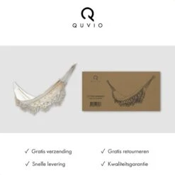 QUVIO Hangmat Voor In De Tuin - Tuinstoelen - Reishangmat Voor Camping, Outdoor En Reizen - Hamock - Katoen Ademend - Maximale Belasting Van 250KG - Lig Oppervlak Van 180 Cm - Geschikt Voor 1 Persoon - Beige -Optimaal Tuinmeubel Winkel 1200x1200 1300