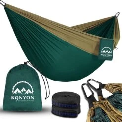 Kanyon Hangmat - Incl. Karabijnhaken En Riemen - Licht Parachutestof - 260 X 140 Cm - Tot 200kg - Groen/Khaki