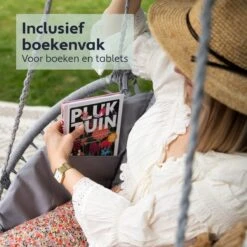 Vita5 Macramé Hangstoel - Voor Binnen En Buiten - Zonder Standaard - Incl. Kussen, Boekenvak En Beschermhoes - Tot 150kg - Grijs -Optimaal Tuinmeubel Winkel 1200x1200 132