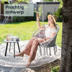 Vita5 Macramé Hangstoel - Voor Binnen En Buiten - Zonder Standaard - Incl. Kussen, Boekenvak En Beschermhoes - Tot 150kg - Grijs -Optimaal Tuinmeubel Winkel 1200x1200 133