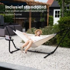 Vita5 Hangmat Met Standaard – 2 Persoons – Incl. Bekerhouder – 205kg Draaggewicht – Beige/Wit -Optimaal Tuinmeubel Winkel 1200x1200 1332