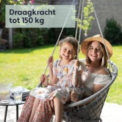 Vita5 Macramé Hangstoel - Voor Binnen En Buiten - Zonder Standaard - Incl. Kussen, Boekenvak En Beschermhoes - Tot 150kg - Grijs -Optimaal Tuinmeubel Winkel 1200x1200 134