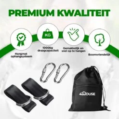 4House Ophang Koord Voor Hangmat, Hangstoel / Schommel - Hangmat Bevestigingsset Inclusief Haken - Karabijnhaak - Hangmat Standaard -Schommelophangset - Hangmat Ophangsysteem -150cm - Tot 1000kg - Boomvriendelijke Hangmat Ophangset - Set Van 2Stuks -Optimaal Tuinmeubel Winkel 1200x1200 1351
