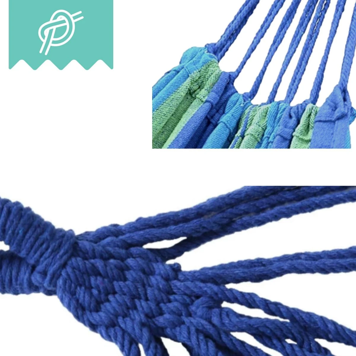 Dubbele Hangmat Blauw - 1 Of 2 Persoons - Lig Oppervlak 190x150cm - Lengte 260cm 4 Dubbele Hangmat Blauw - 1 Of 2 Persoons - Lig Oppervlak 190x150cm - Lengte 260cm - Afbeelding 4