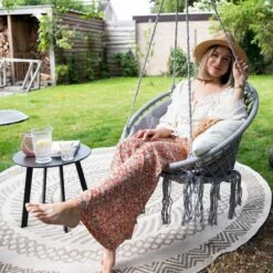 Vita5 Macramé Hangstoel - Voor Binnen En Buiten - Zonder Standaard - Incl. Kussen, Boekenvak En Beschermhoes - Tot 150kg - Grijs -Optimaal Tuinmeubel Winkel 1200x1200 136