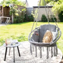 Vita5 Macramé Hangstoel - Voor Binnen En Buiten - Zonder Standaard - Incl. Kussen, Boekenvak En Beschermhoes - Tot 150kg - Grijs -Optimaal Tuinmeubel Winkel 1200x1200 138