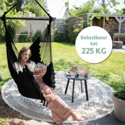 Vita5 XXL Hangstoel - Binnen&Buiten Hangnest - Incl. 2 Kussens En Boekenvak - Volwassenen&Kinderen - Hangmatstoel Tot 225kg - Zwart -Optimaal Tuinmeubel Winkel 1200x1200 145