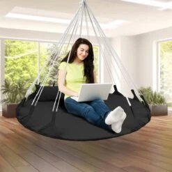 Hangnest Voor Binnen & Buiten. Met Groot En Dik Kussen Voor Volwassenen & Kinderen. Belastbaar Tot 125 Kg. VITA5 (Zwart) -Optimaal Tuinmeubel Winkel 1200x1200 160