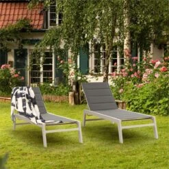 Blumfeldt Renazzo Lounge Ligstoel - Ligbed Voor De Tuin - Aluminium Tuinstoel - 6 Standen - Waterafstotend - Bekleding Van 70 % Pvc En 30 % Polyetheen - Grijs -Optimaal Tuinmeubel Winkel 1200x1200 169