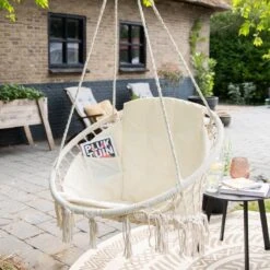 Vita5 Macramé Hangstoel - Voor Binnen En Buiten - Zonder Standaard - Incl. Kussen, Boekenvak En Beschermhoes - Tot 150kg - Beige -Optimaal Tuinmeubel Winkel 1200x1200 227