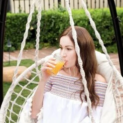 Hangstoel, Hangschommel, Hangstoel Met Een Dik Kussen, Tot 120 Kg Belastbaar, Voor Tuin, Balkon, Woonkamer, Terras, Scandinavische Stijl, Modern, Beige HMDC042M01 -Optimaal Tuinmeubel Winkel 1200x1200 247