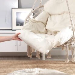 Hangstoel, Hangschommel, Hangstoel Met Een Dik Kussen, Tot 120 Kg Belastbaar, Voor Tuin, Balkon, Woonkamer, Terras, Scandinavische Stijl, Modern, Beige HMDC042M01 -Optimaal Tuinmeubel Winkel 1200x1200 249