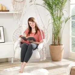 Hangstoel, Hangschommel, Hangstoel Met Een Dik Kussen, Tot 120 Kg Belastbaar, Voor Tuin, Balkon, Woonkamer, Terras, Scandinavische Stijl, Modern, Beige HMDC042M01 -Optimaal Tuinmeubel Winkel 1200x1200 250