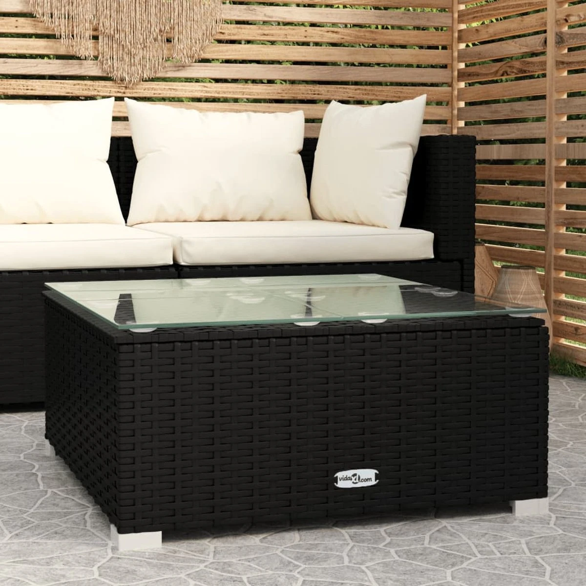 VidaLife Tuintafel 60x60x30 Cm Poly Rattan En Glas Zwart 1 VidaLife Tuintafel 60x60x30 Cm Poly Rattan En Glas Zwart