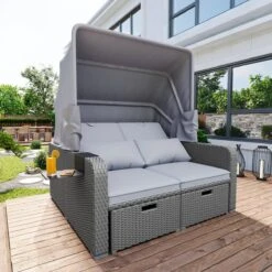 Polyrattan Patio Rieten Meubels Set Voor 2 Personen-Outdoor Rattan Sofa Set Met Intrekbare Luifel-lounge Bank-PE Rotan Loveseat Voor Achtertuin Veranda Tuin Zwembad Balkon-grijs -Optimaal Tuinmeubel Winkel 1200x1200 304