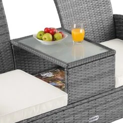 Casaria Polyrattan Tuinbank - Incl. Tafel & Kussens 7 Cm - Grijs -Optimaal Tuinmeubel Winkel 1200x1200 322