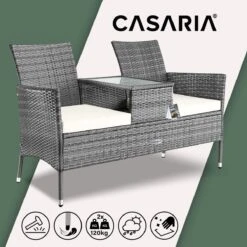 Casaria Polyrattan Tuinbank - Incl. Tafel & Kussens 7 Cm - Grijs -Optimaal Tuinmeubel Winkel 1200x1200 323